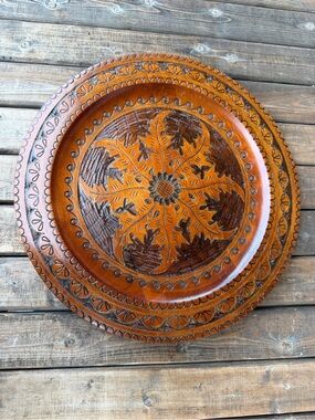 Handcrafted Brown Decorative Wooden Charger Plate 14”